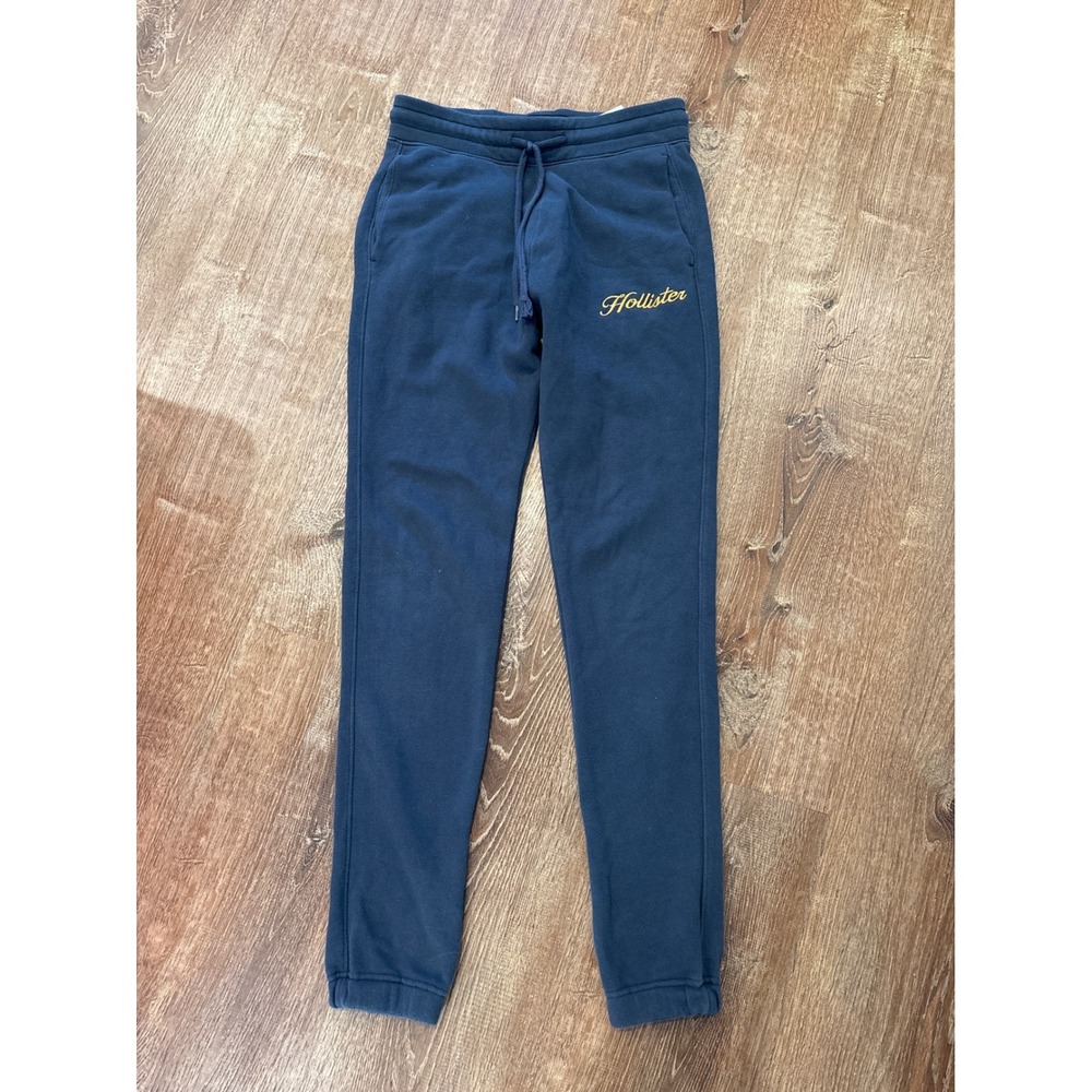 Hollister Womens Navy Blue Fleece Jogger Sweatpants Gold Logo XS